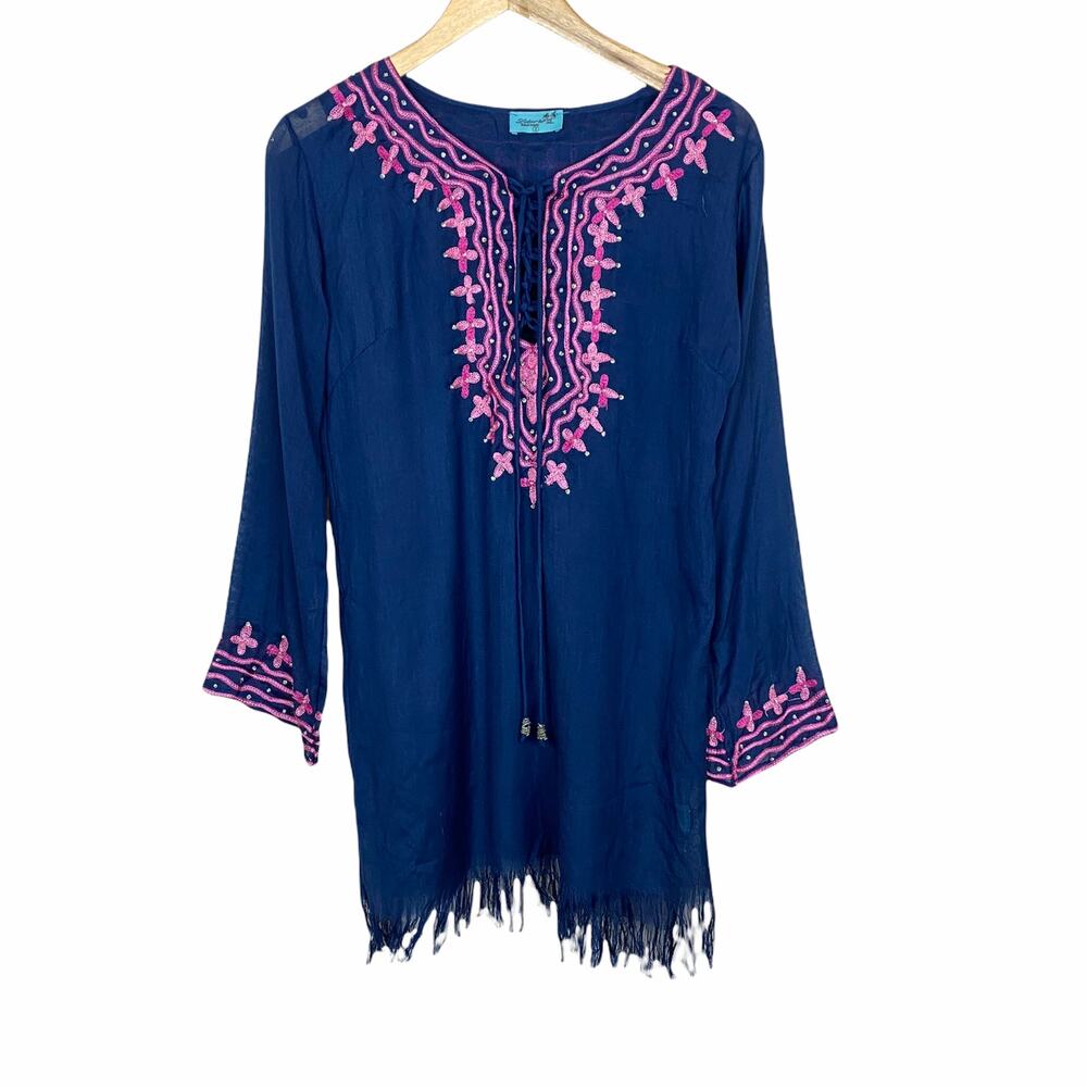 Letarte Handmade Rhinestone Blue Pink Swim Cover Up Size Small